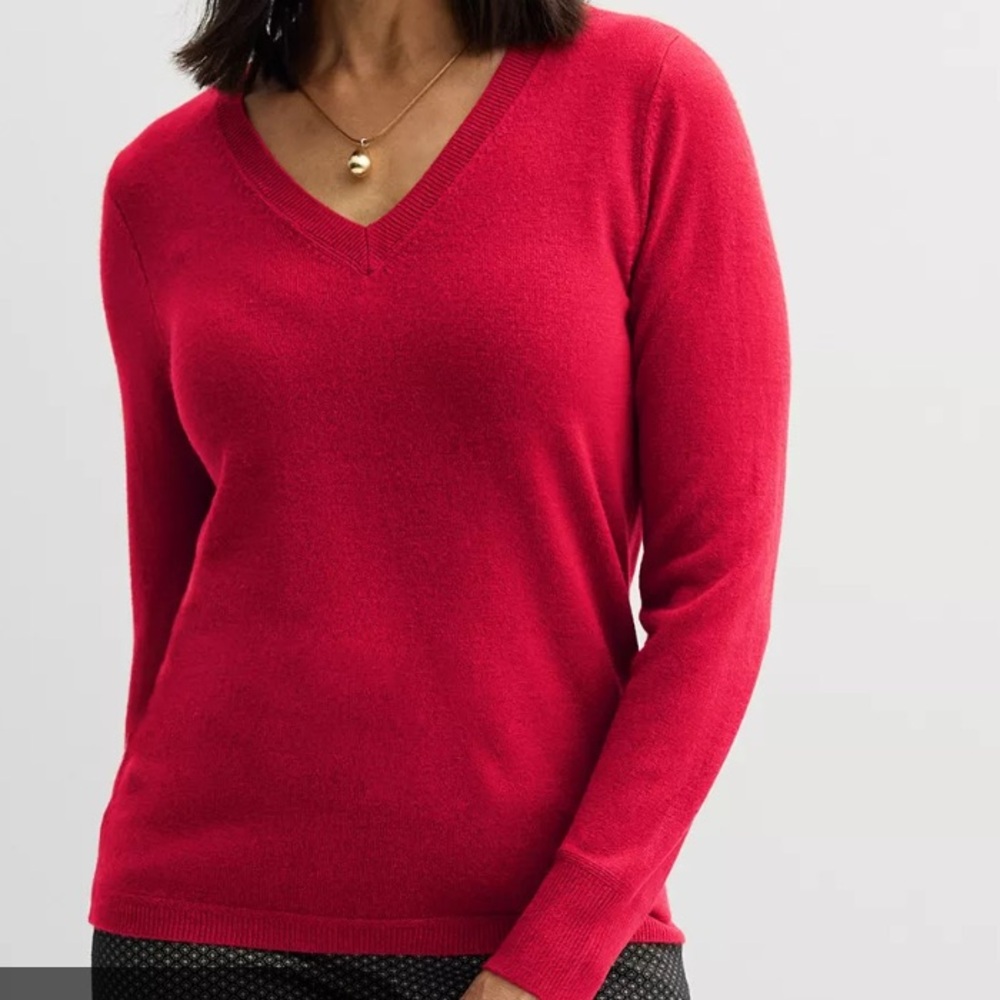 croft & barrow Bright Red V-Neck Sweater for Women